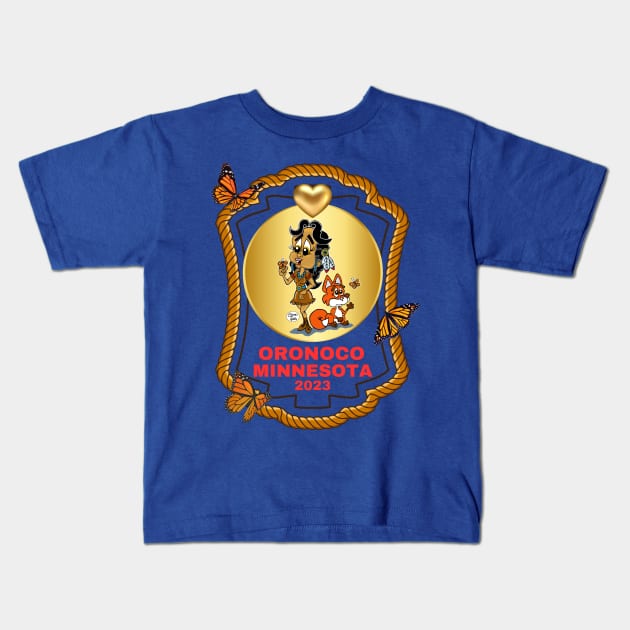 Cute Oronoco Minnesota native girl red fox butterflies all part of Gold Rush Gang 2023 Kids T-Shirt by Shean Fritts 